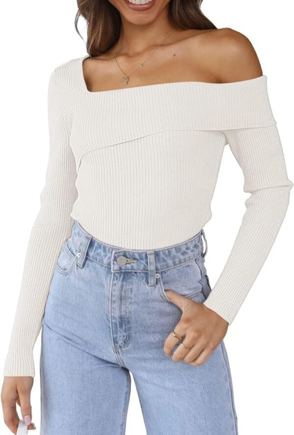 Womens Off The Shoulder Going Out Sweaters Fall Sexy Cute Trendy Long Sleeve Knit Pullover Clothes Tops 2026