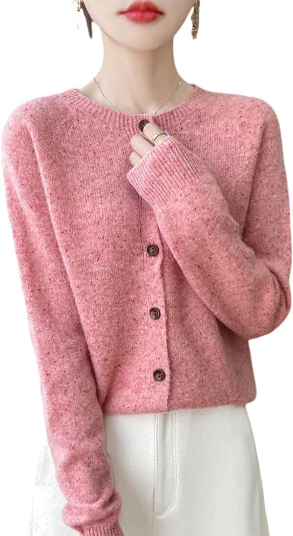 100% Merino Wool Cardigan Sweaters Women's Female Fall Winter Warm Knitted Crew Neck Long Sleeves Thick