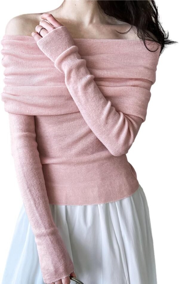 Women Long Sleeve Off The Shoulder Sweater Tops Sexy Shirt Black White Red Cute Ribbed Fiited Blosue