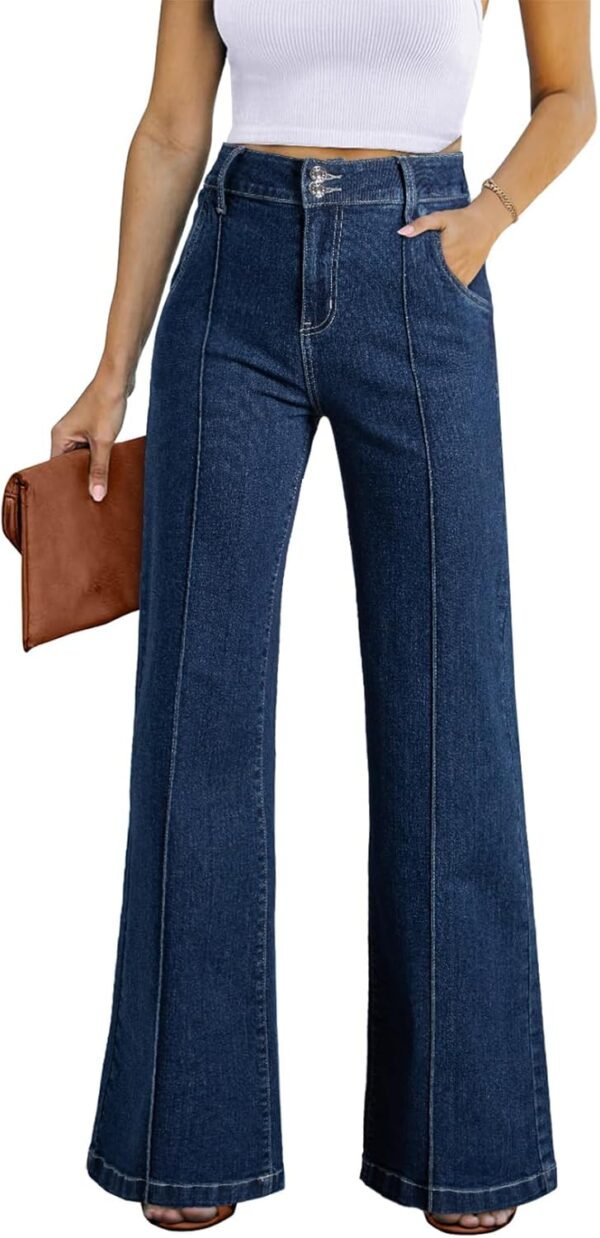 Womens Wide Leg Jeans Casual Baggy High Waisted Stretch Denim Pants