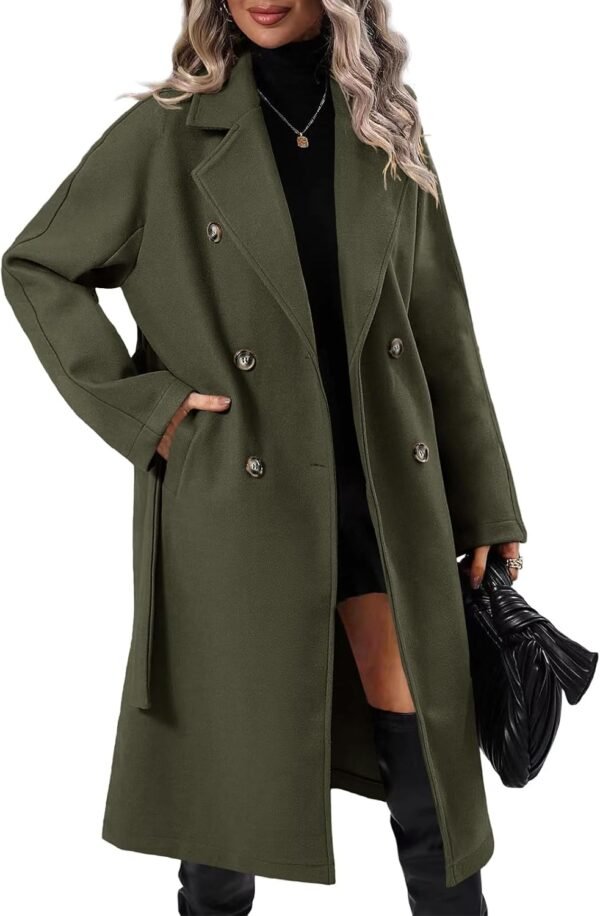 Women Elegant Wool Pea Coat Lapel Collar Double Breasted Mid-Long Winter Overcoats with Belted Pockets