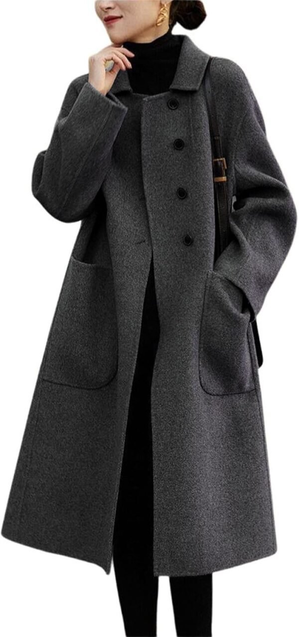 Women's Winter Wool Coat Single Breasted Business Casual Midi Long Winter Trench Coat