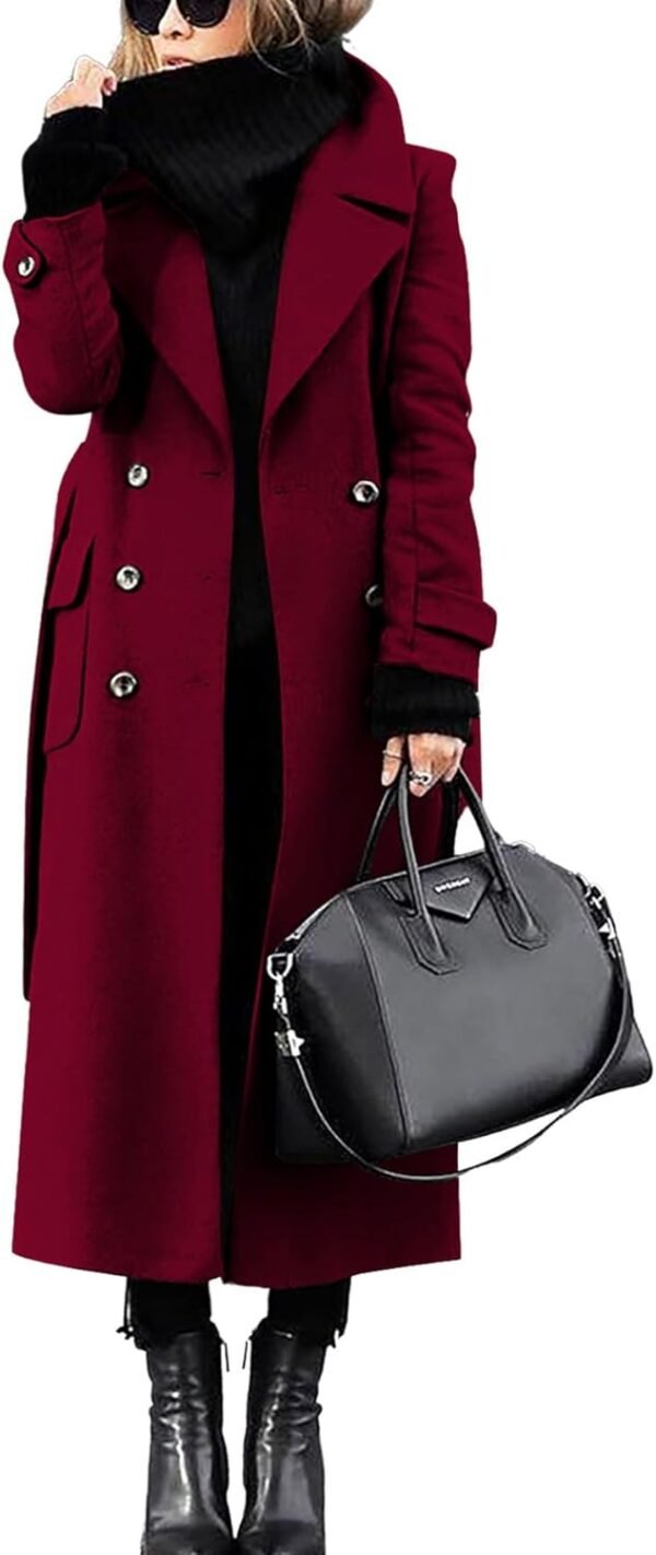 Women's Winter Double Breasted Wool Coat Business Casual Long Winter Pea Coat with Belt