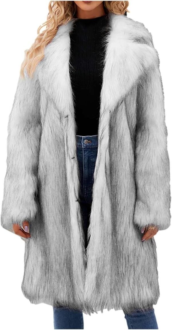 Womens Long Faux Fur Coat Oversized Loose Winter Jackets Trendy Luxury Trench Coat 2026 Open Front Lapel Outerwear