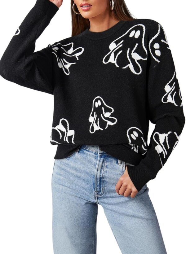 Sweaters for Women Casual Crewneck Long Sleeve Floral Print Cable Knit Pullover Sweater Tops