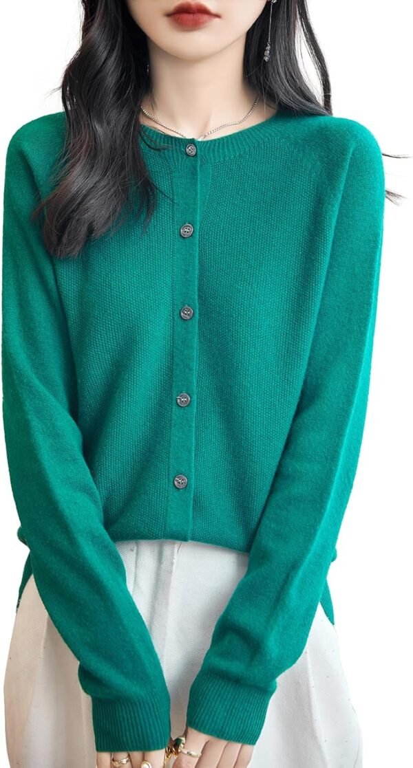 Women's Crewneck 100% Merino Wool Sweater 2026 Spring Fall Solid Long Sleeve Seamless Knitted Cardigan Sweater