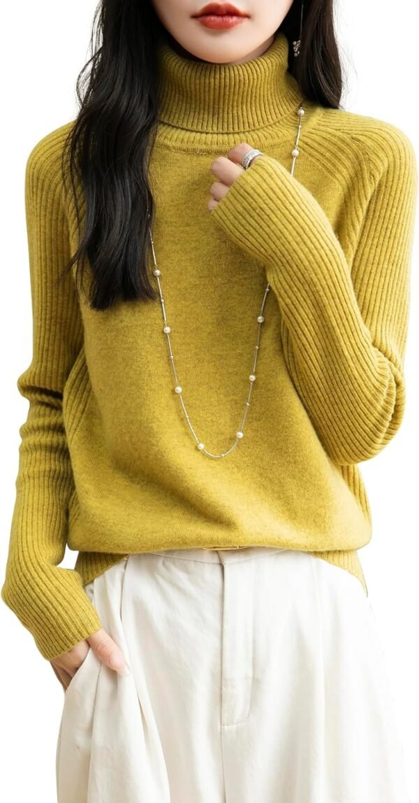 Women's Turtleneck 100% Merino Wool Sweater 2026 Fall Winter Classic Warm Soft Raglan Long Sleeve Knit Sweater
