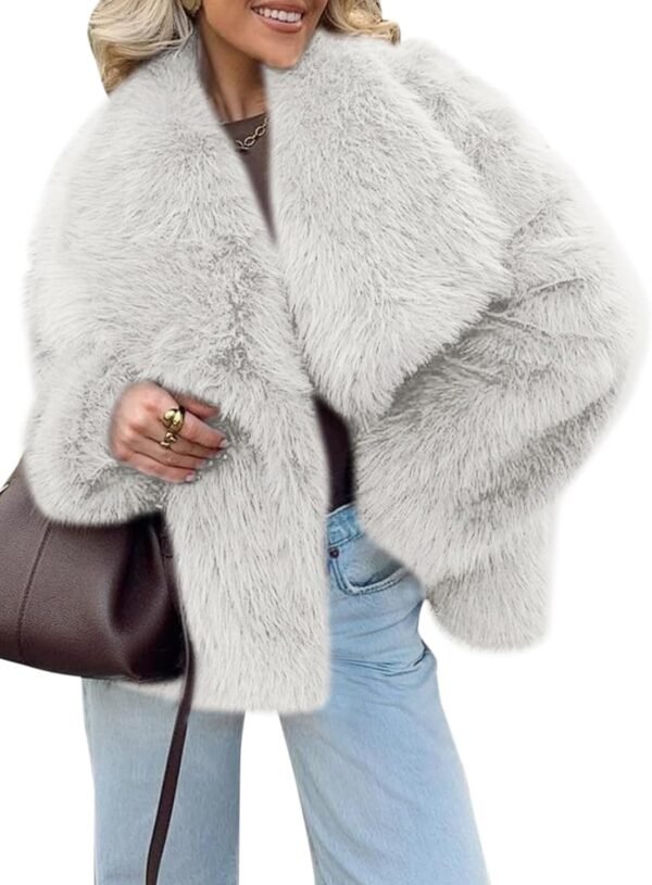 Womens Winter Faux Fur Jackets Fleece Long Sleeve Cropped Shaggy Coats Open Front Warm Outerwear