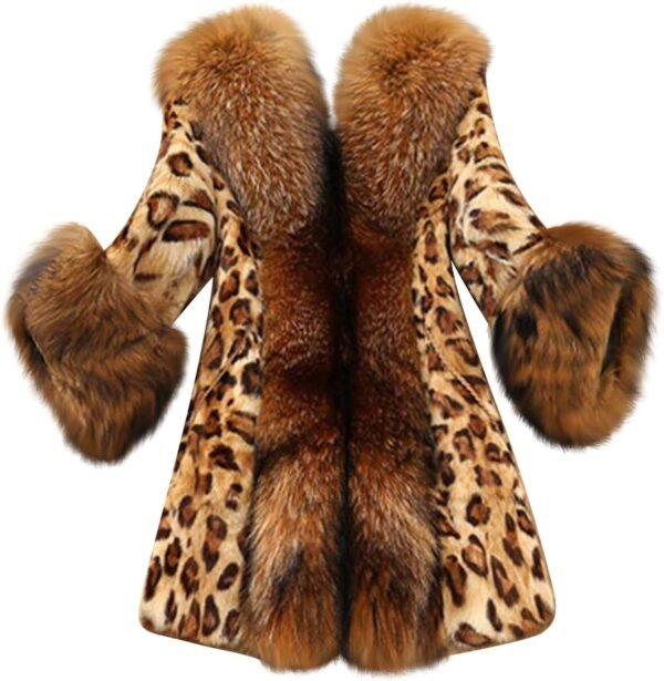 Womens Winter Fashion Outerwear Faux Fur Plush Leopard Long Mink Coat Fuzzy Sherpa Jacket Wool Fleece Trench Coat