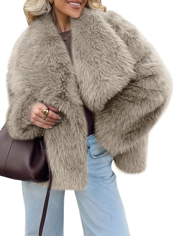 Womens Winter Faux Fur Jackets Fleece Long Sleeve Cropped Shaggy Coats Open Front Warm Outerwear