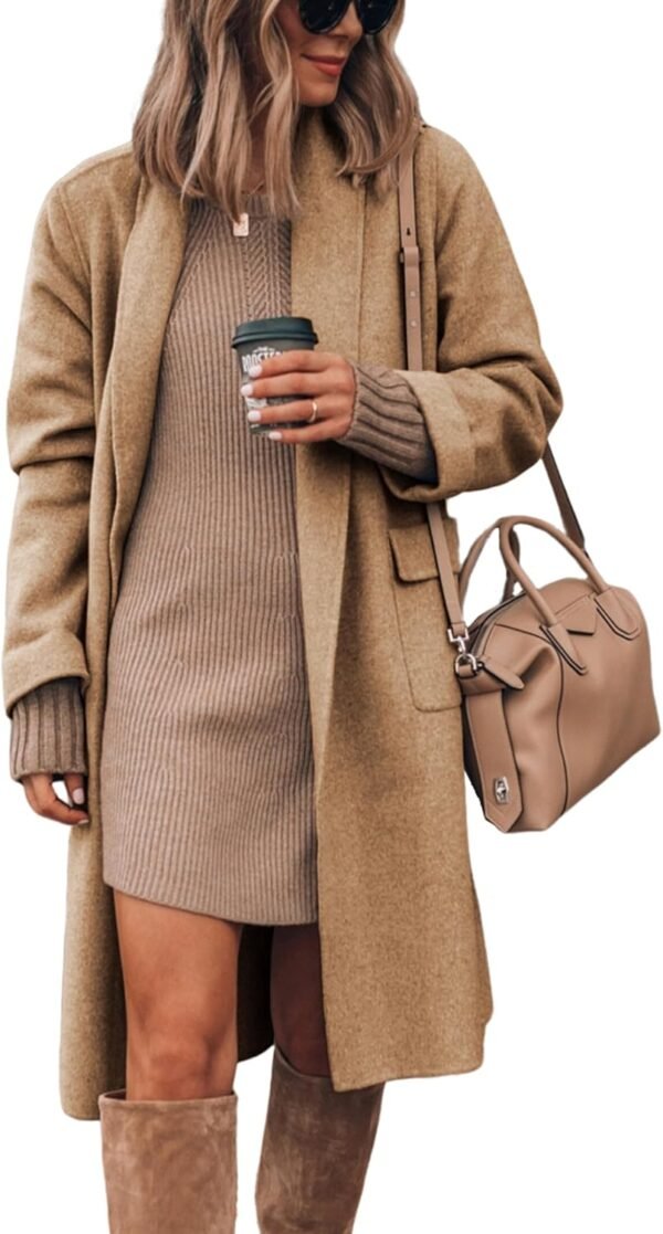 Women's Long Cardigan Wool Coat Open Front Pockets Warm Lapel Jacket Coat Fall Outerwear