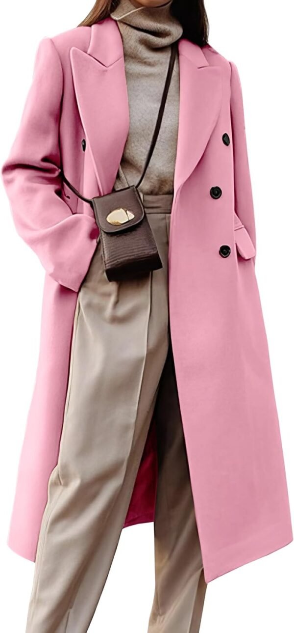 Womens Long Wool Coats Fall Winter Double Breasted Trench Coat Peacoat