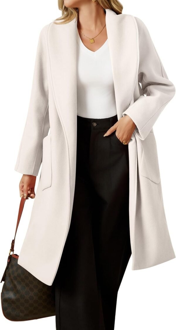 Womens Open Front Pea Coats Classic Lapel Long Trench Coats Loose Fall Winter Outwear with Pockets