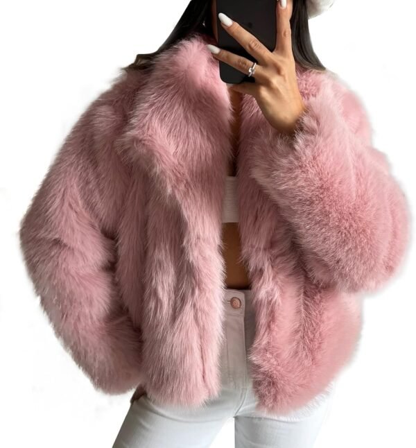 Women's Faux Fur Coat Fluffy Faux Fur Jacket Long Sleeve Lapel Furry Winter Jackets Shaggy Parka Short Coat