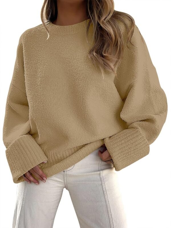 Women's Oversized Sweater Crewneck Long Sleeve Soft Fuzzy Knit Pullover Sweaters 2026 Winter Fashion Warm Tops Clothes