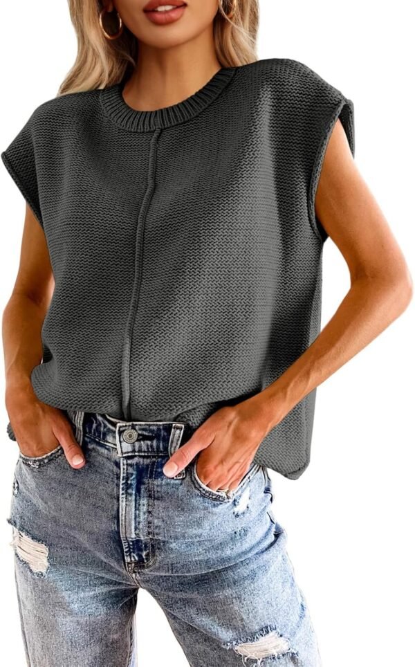 Womens Summer Cap Sleeve Tops Casual Crew Neck Loose Fit Knit Lightweight Sweater Pullover Top