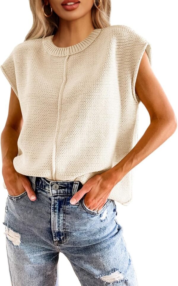 Womens Summer Cap Sleeve Tops Casual Crew Neck Loose Fit Knit Lightweight Sweater Pullover Top