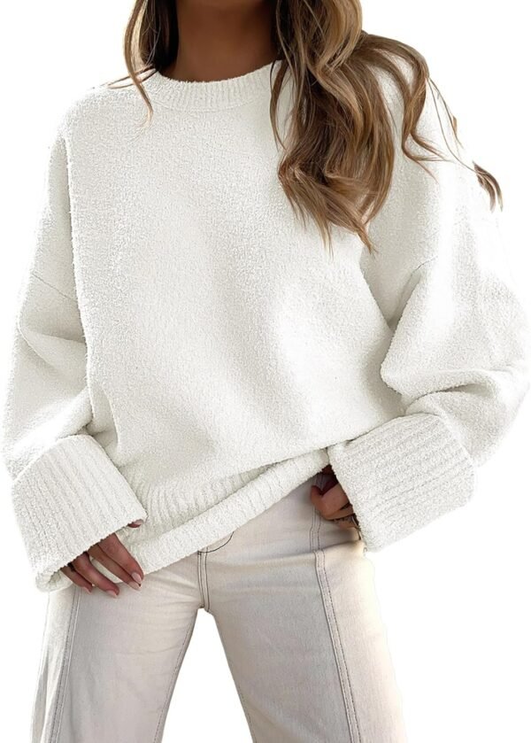 Women's Oversized Sweater Crewneck Long Sleeve Soft Fuzzy Knit Pullover Sweaters 2026 Winter Fashion Warm Tops Clothes